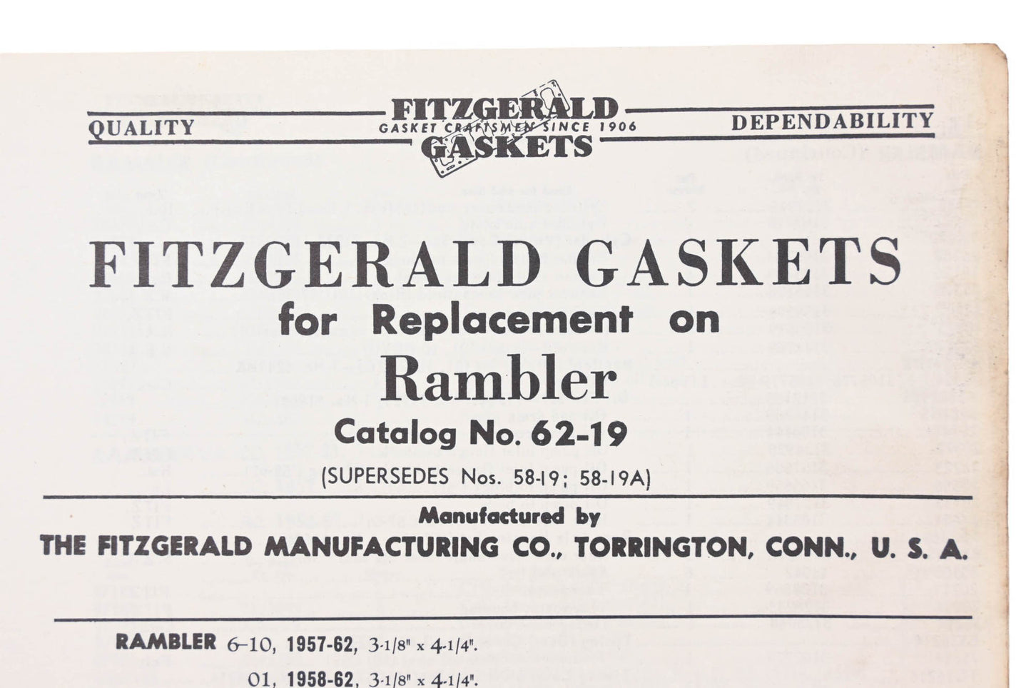 Fitzgerald 62-19 Rambler Replacement Gaskets Catalog