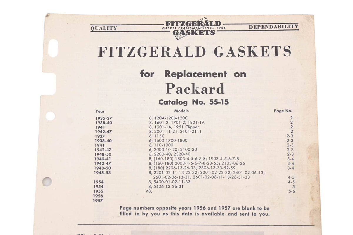 Fitzgerald 55-15 Packard Replacement Gaskets Catalog
