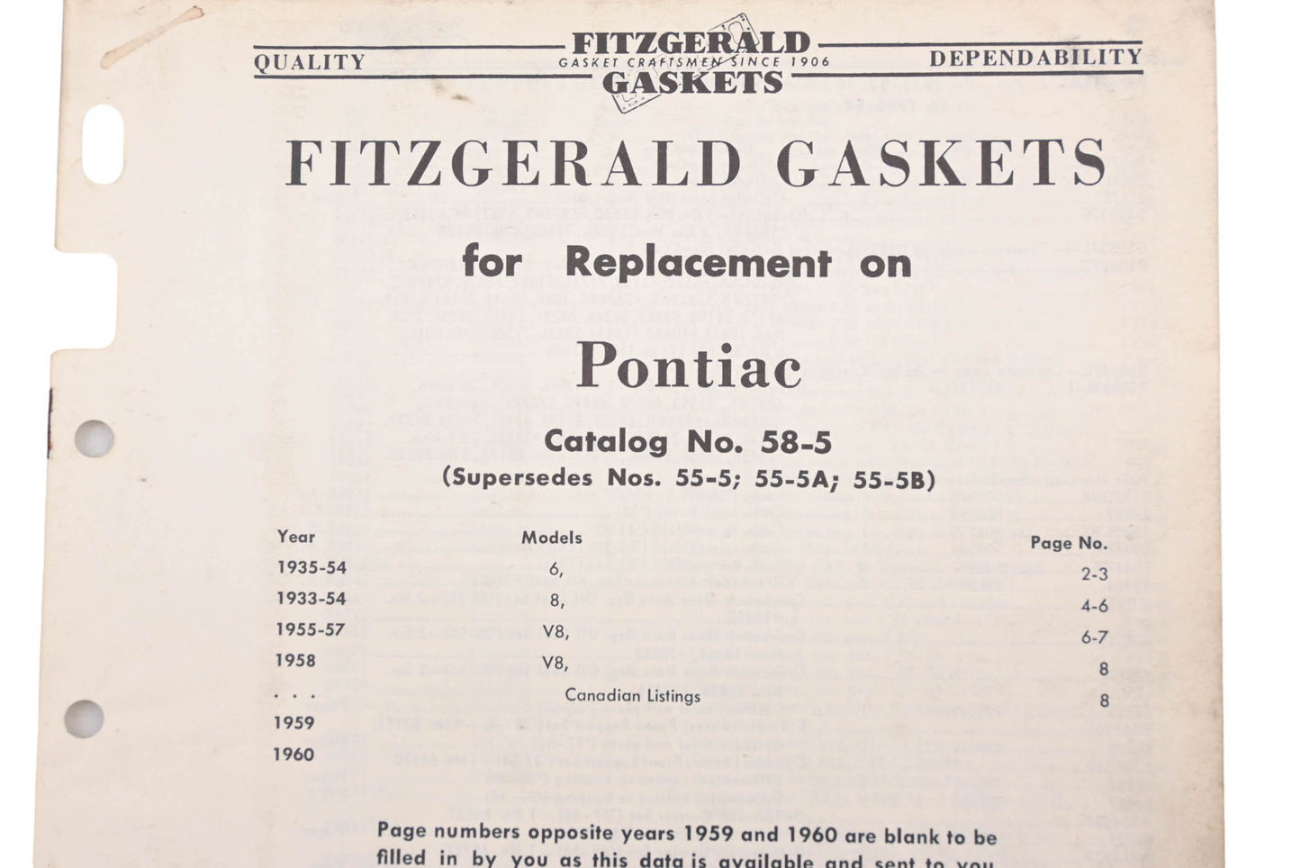 Fitzgerald 58-5 Pontiac Replacement Gaskets Catalog