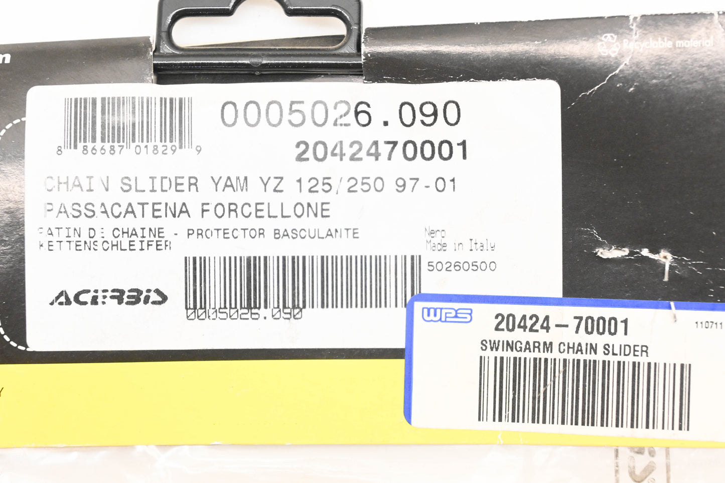 Acerbis 0005026.090, 2042470001, 20424-70001 Black Swingarm Chain Slider NOS