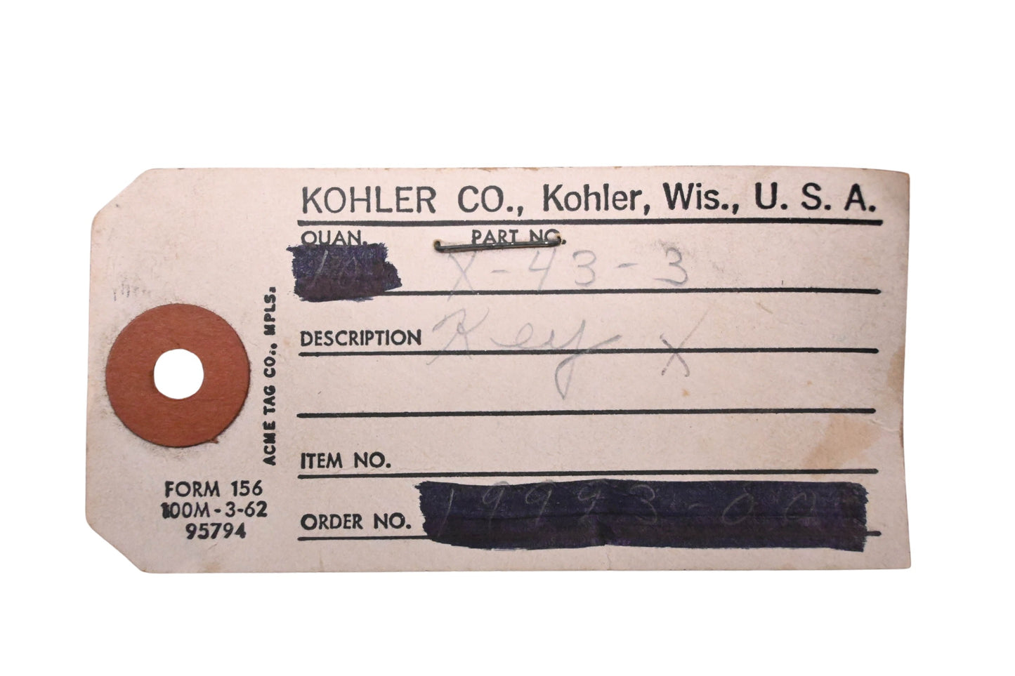 Kohler X-43-3 Key NOS