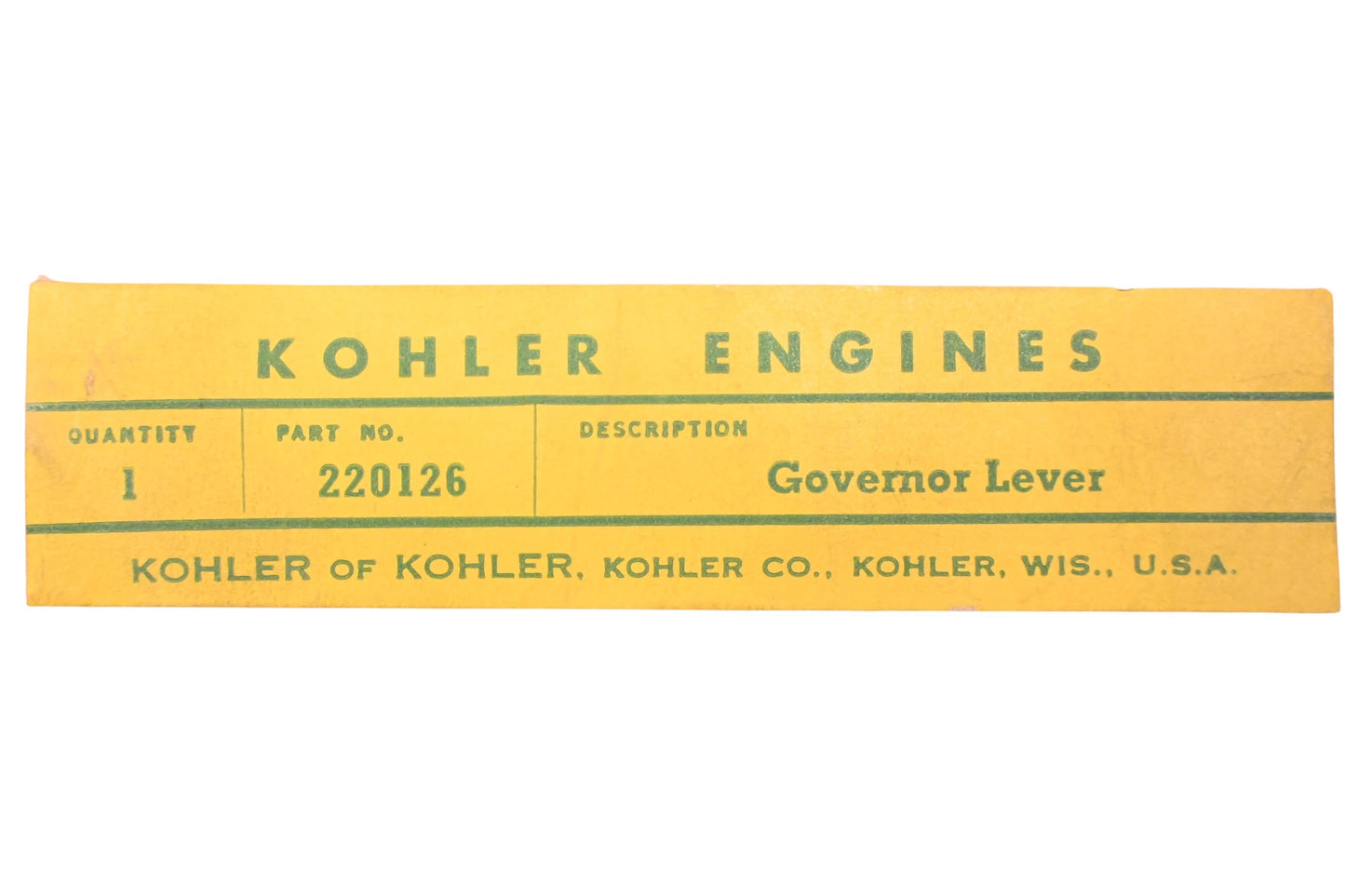 Kohler 220126 Governor Arm Lever NOS