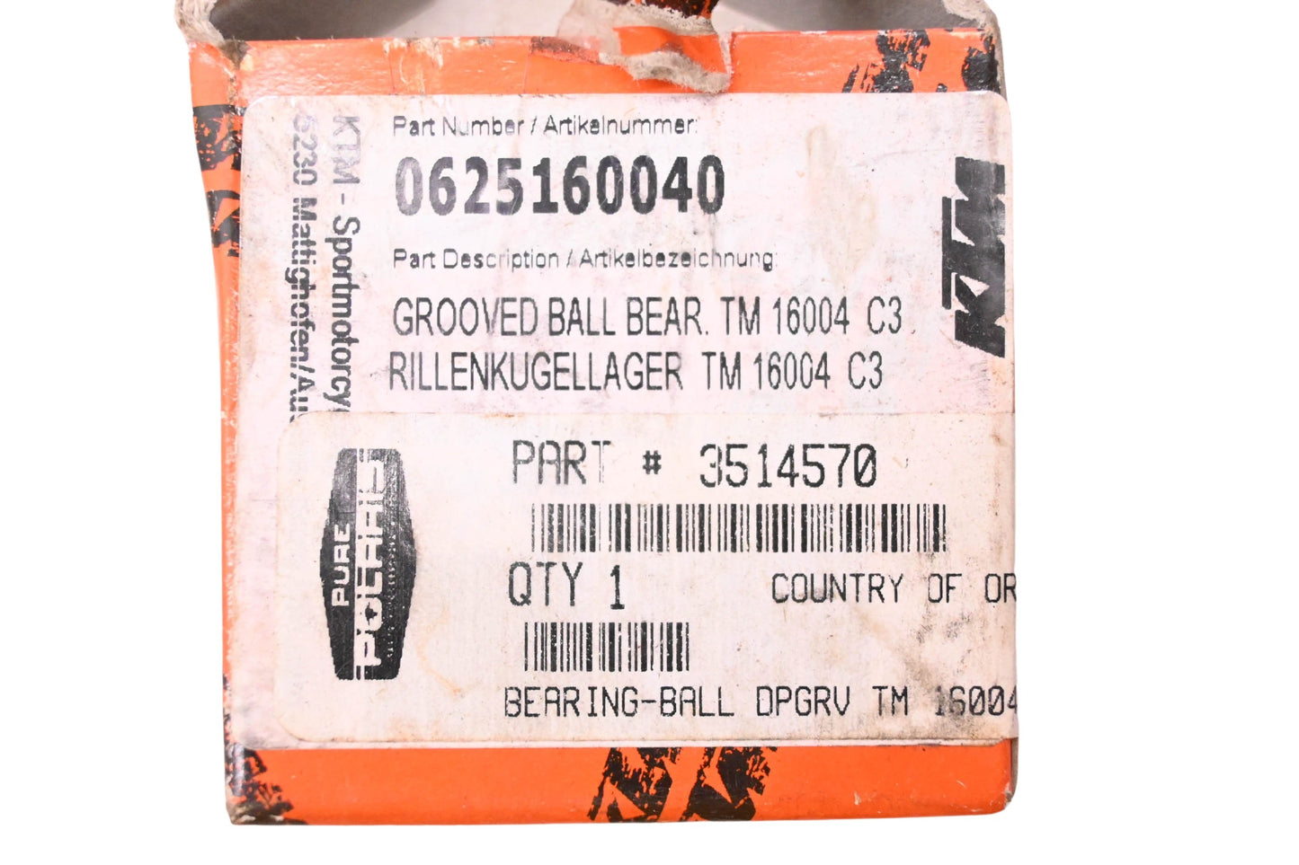 New OEM Polaris 3514570 Deep Groove Ball Bearing Assembly NOS