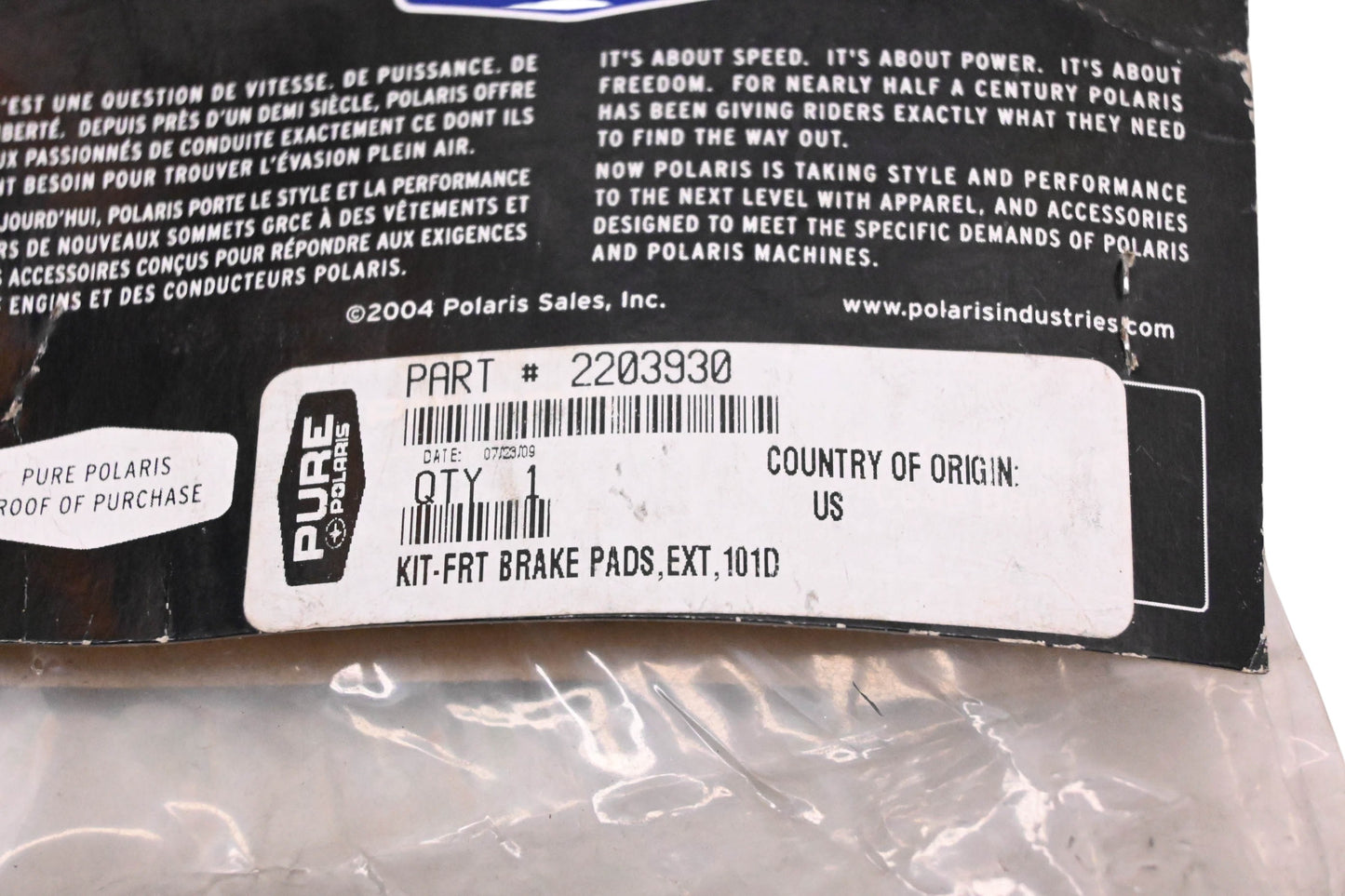 New OEM Polaris 2203930 Front Brake Pad Kit NOS