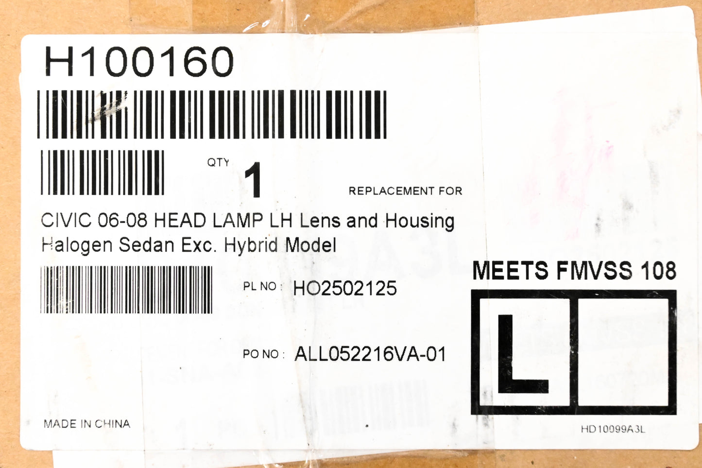 New OEM Honda H100160, HO2502125 Left Halogen Head Lamp Assembly NOS