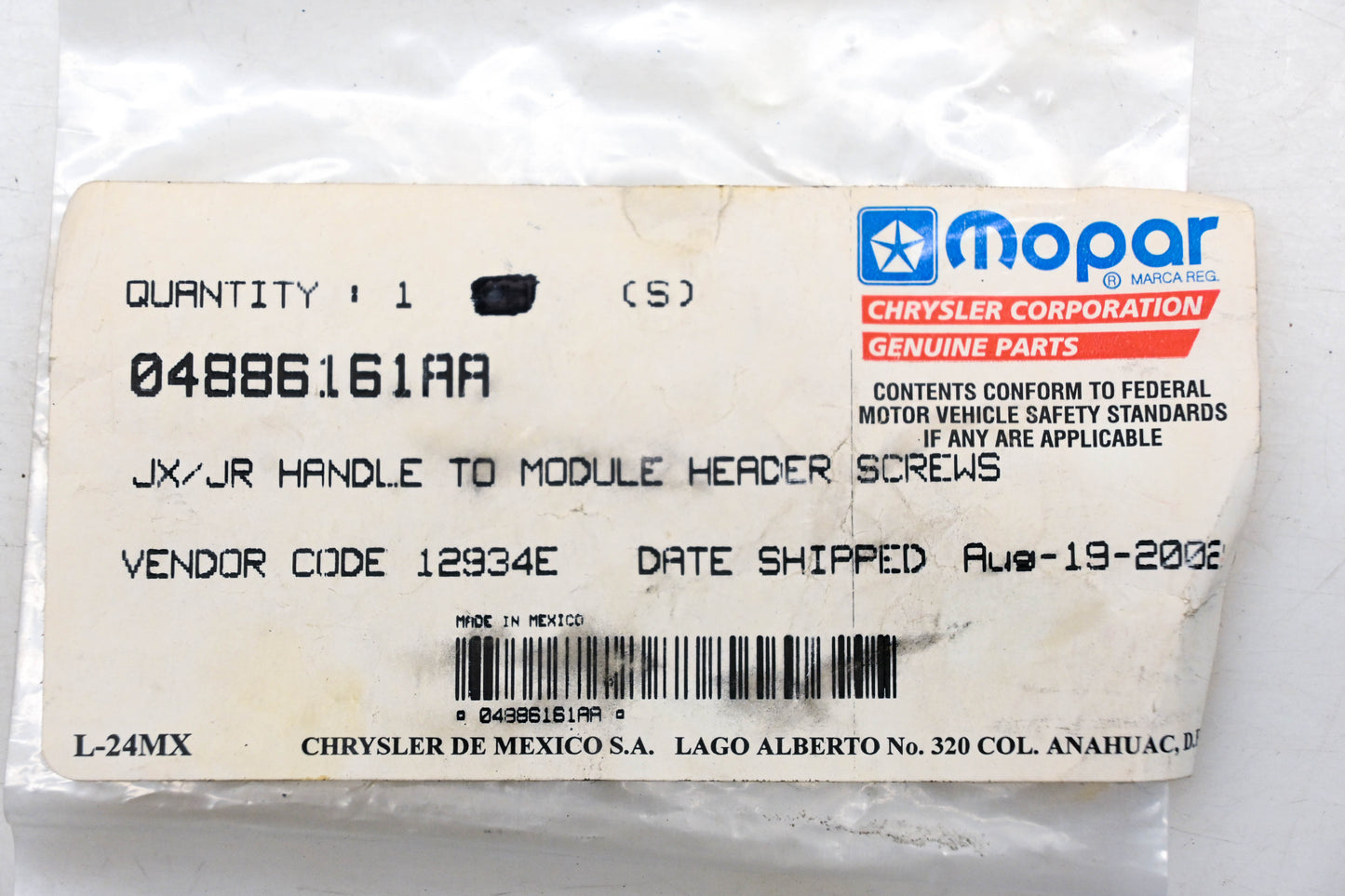 Mopar 04886161AA, 4886161AA Handle Module Screw Qty 3 NOS