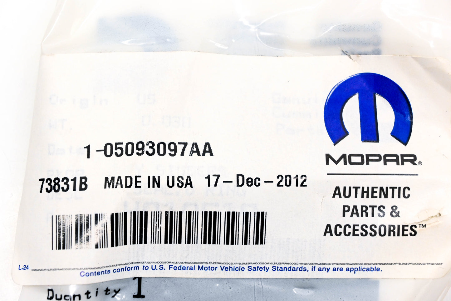 Mopar 05093097AA, 5093097AA O Ring NOS