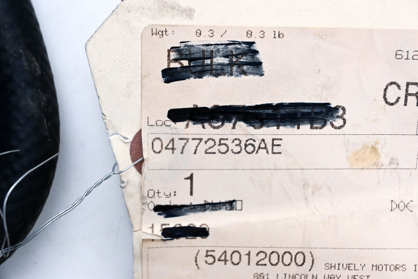Mopar 04772536AE, 4772536AE Power Steering Return Hose NOS