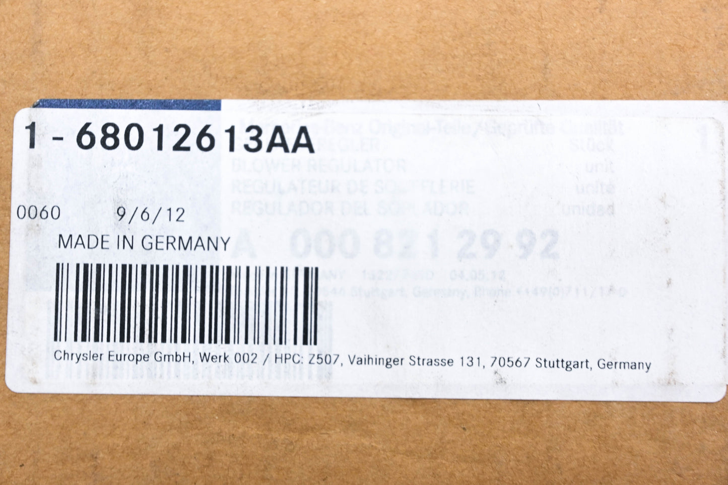 Mopar 68012613AA Blower Motor Resistor NOS