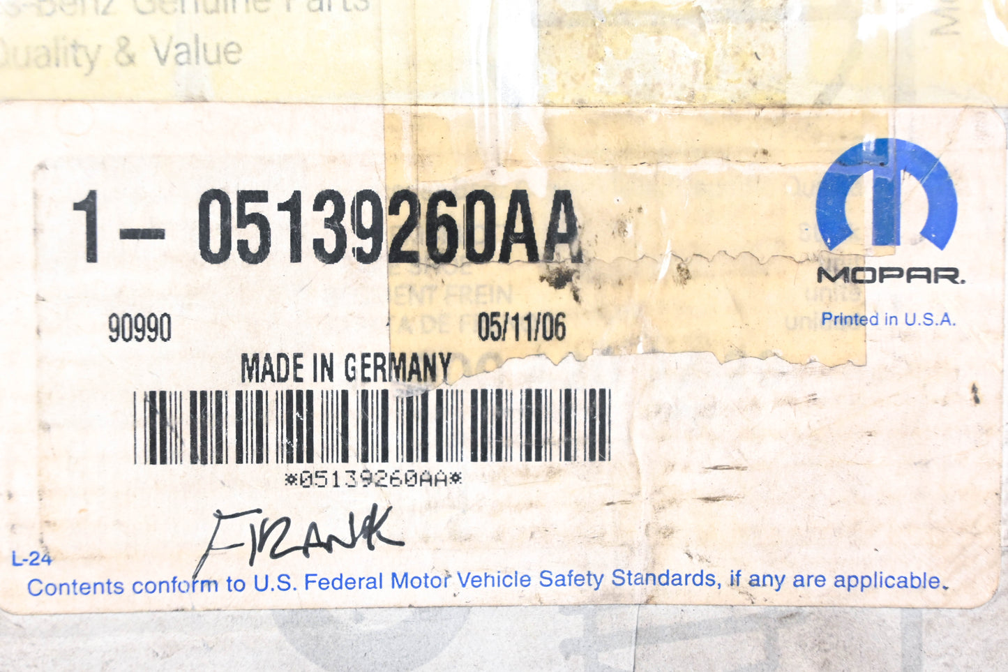 Mopar 05139260AA, A0004236510 Brake Pad Kit NOS