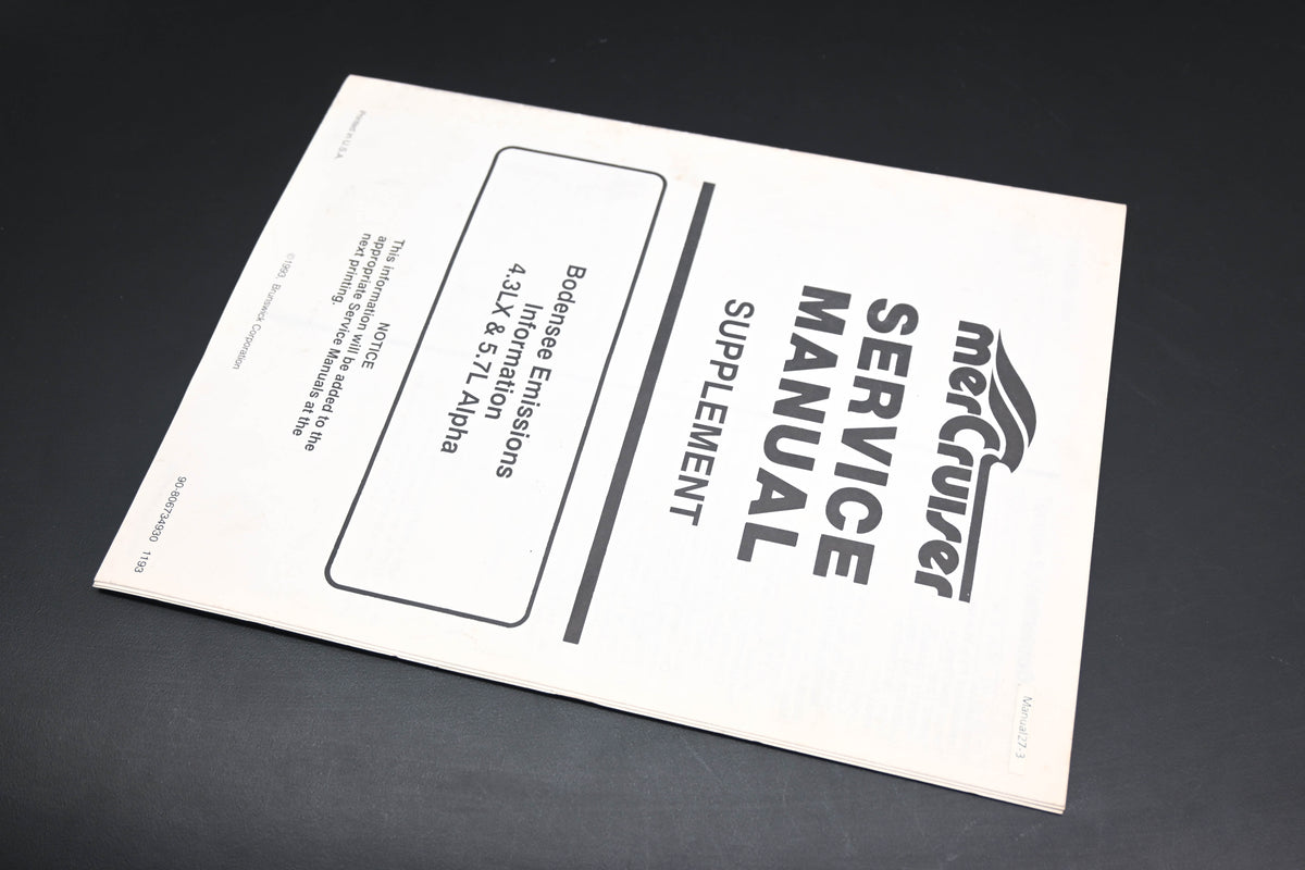 Mercruiser 90-806734930 1193 Bodensee Emissions 4.3LX 5.7L Alpha Supplement Manual