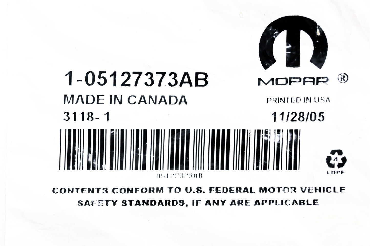 Mopar 05127373AB, 5127373AB Suction Line Gasket NOS