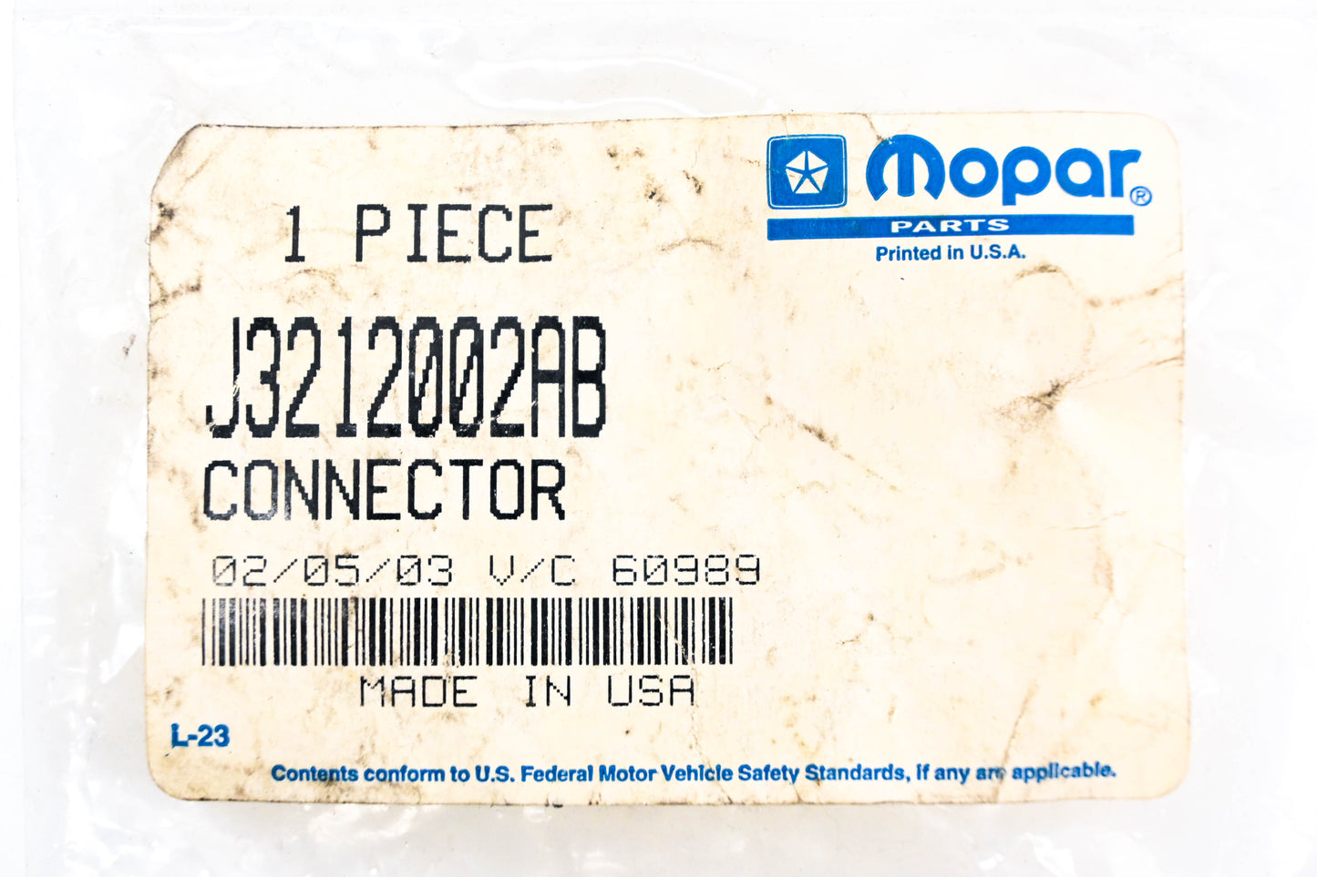 Mopar J3212002AB Oil Gauge Sending Unit Connector NOS