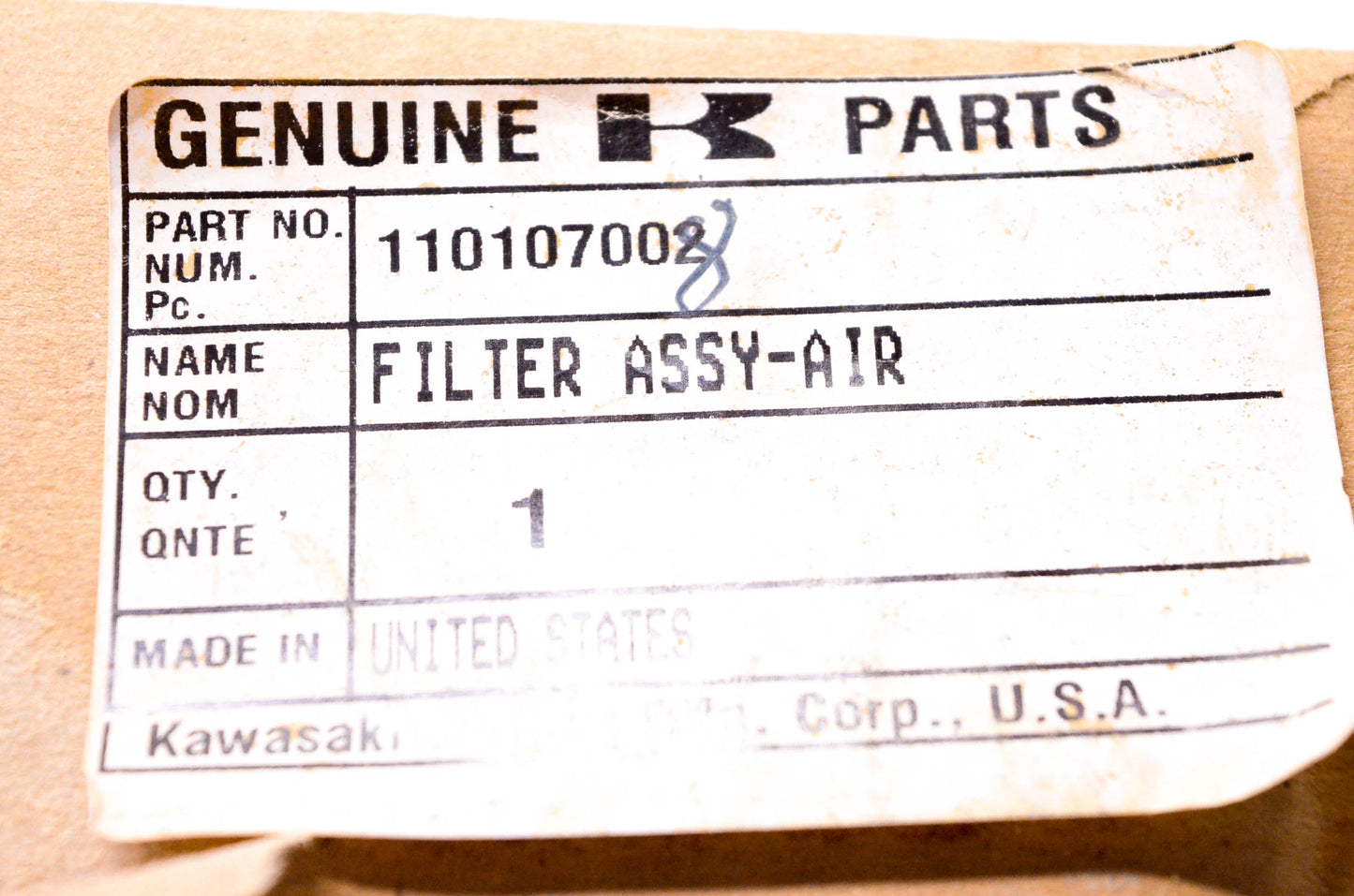 New OEM Kawasaki 110107002, 110107008 Air Filter NOS