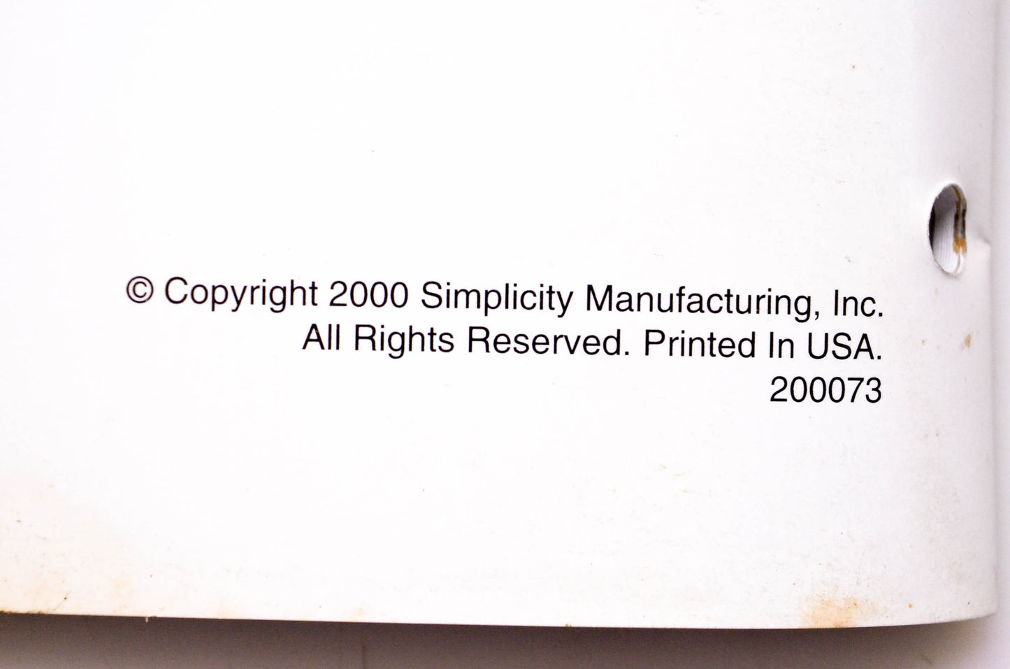 Simplicity Manufacturing 200073 Electrical Information Manual 2000