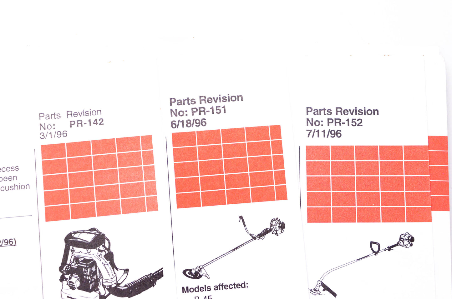 Shindaiwa PR-142, PR-151, PR-152 Shindaiwa Parts Revision Technical Information Sheets