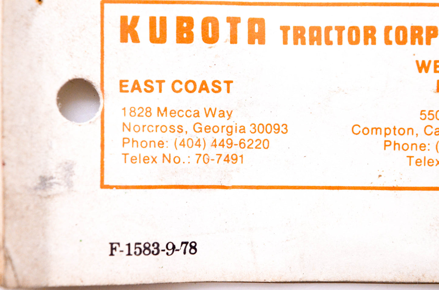 Kubota F-1583-9-78 Owner's Manual Model L1700 Series Loader