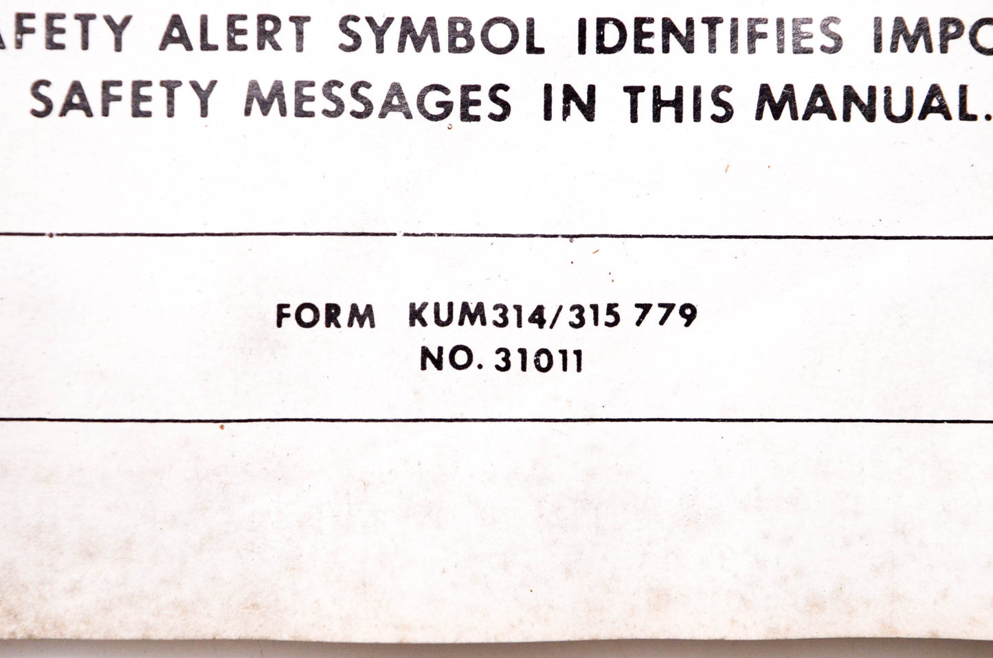 Kubota KUM314-315 779, 31011 Parts & Owner's Manual Six Foot Dozer