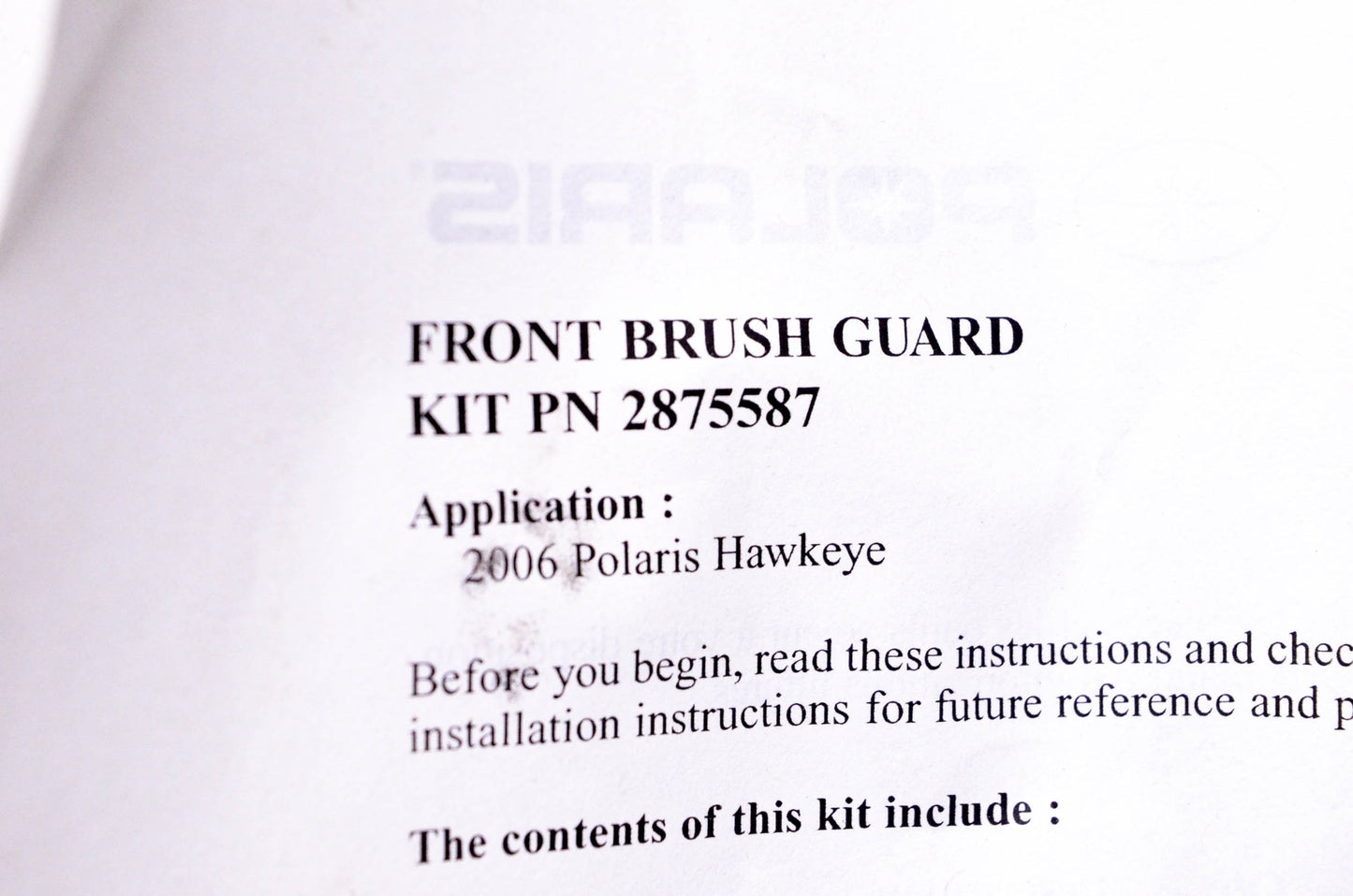 New OEM Polaris 2875587 Brush Guard NOS
