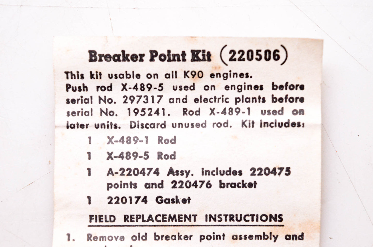 Kohler 220506 Breaker Point Kit NOS