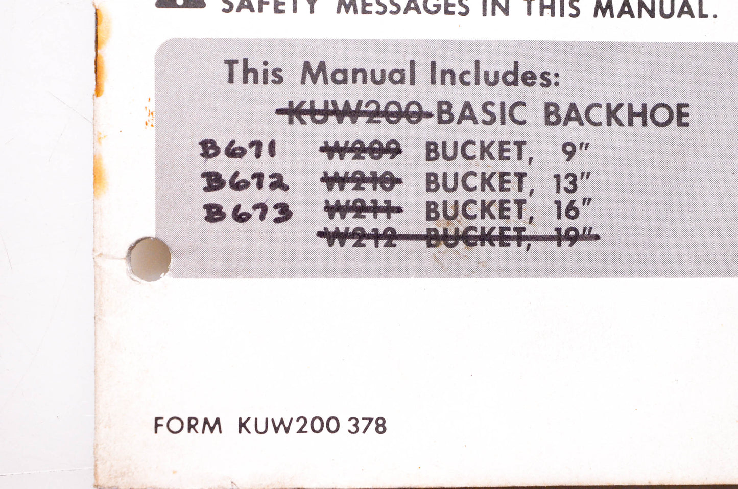 Kubota KUW200 378 Owner's Manual Kubota Series 710 Backhoe