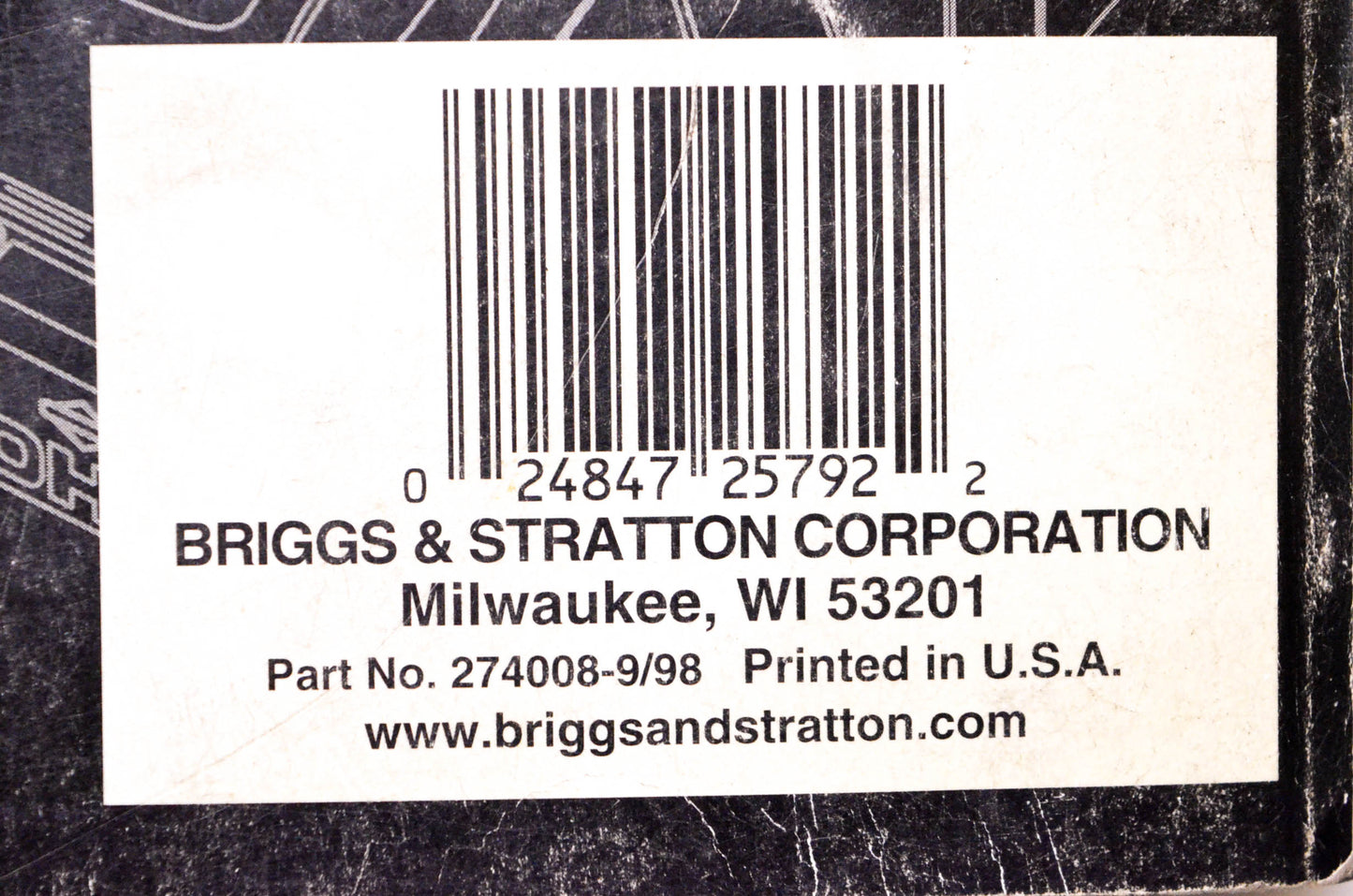 OEM Briggs & Stratton 274008 Repair Manual For Intek Single Cylinder OHV Engines