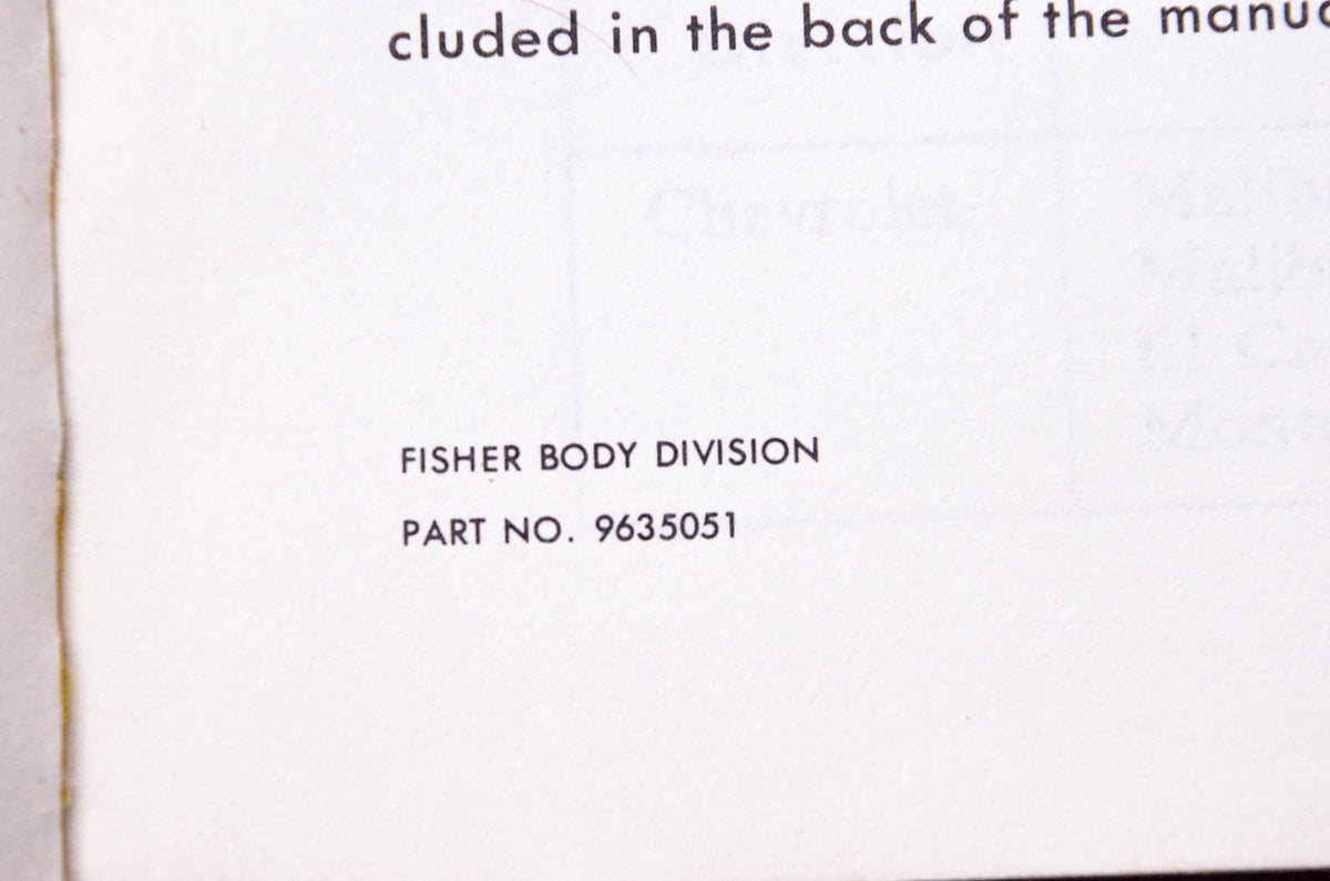 General Motors Corporation 9635051 1978 Fisher Body Service Manual