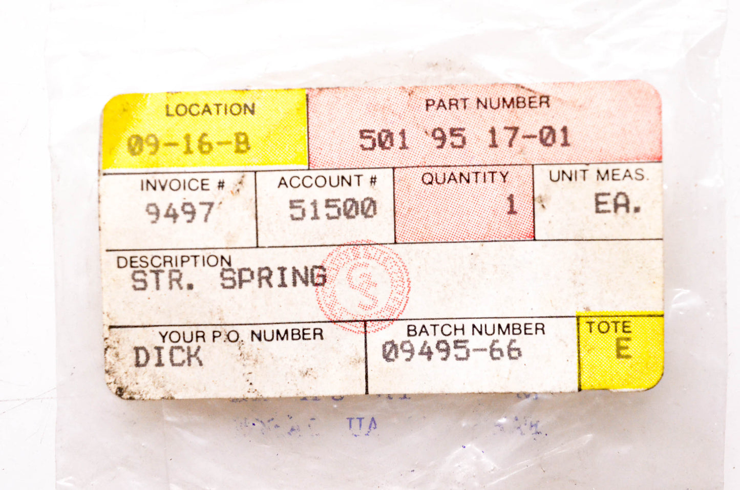 New OEM Husqvarna 501- 95 17-01, 501951701 Starter Spring NOS