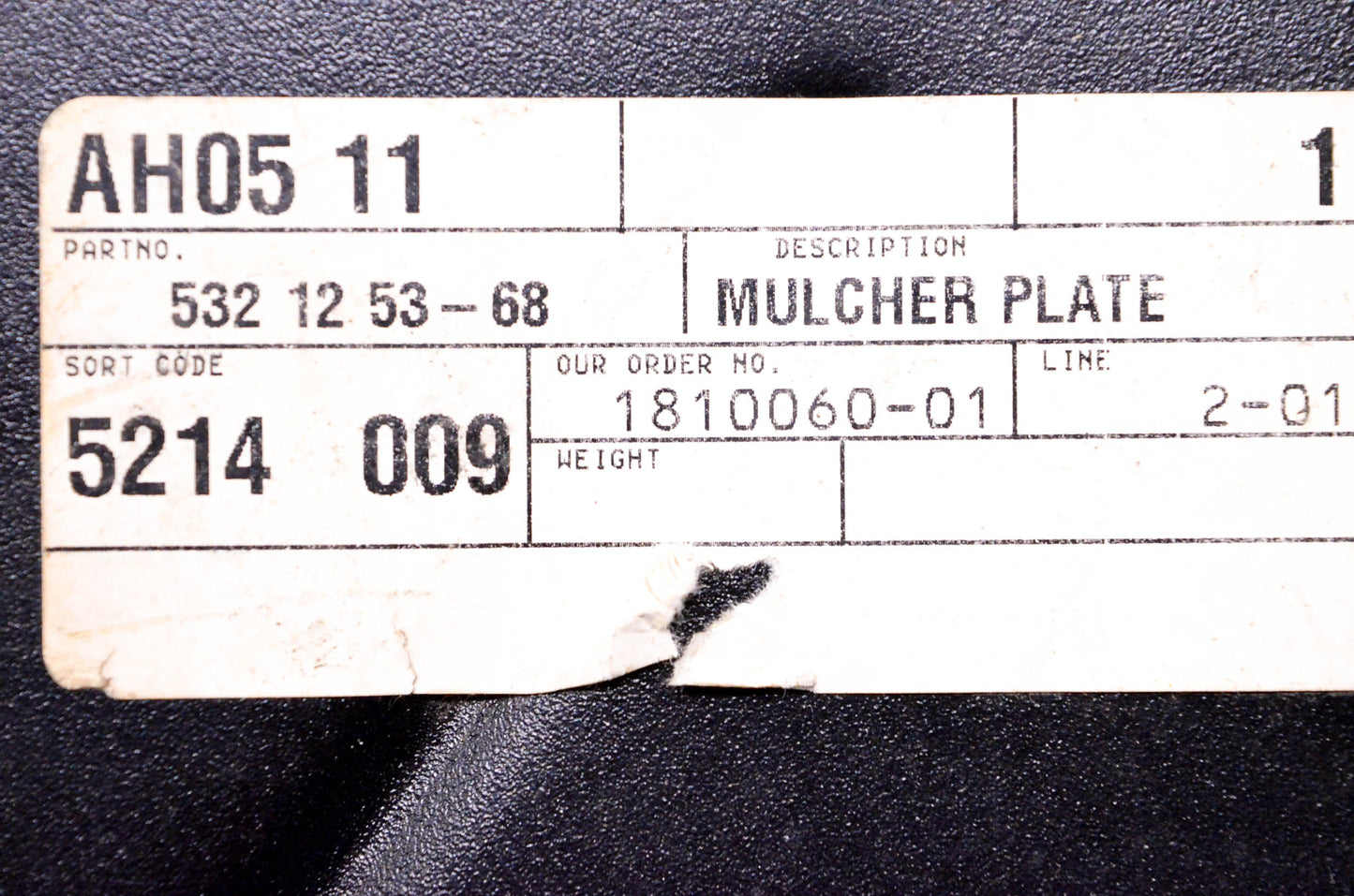 New OEM Husqvarna 532 12 53-68, 532125368 Mulcher Plate NOS