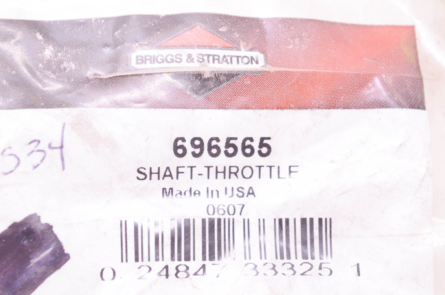 New OEM Briggs & Stratton 696565 Throttle Shaft NOS