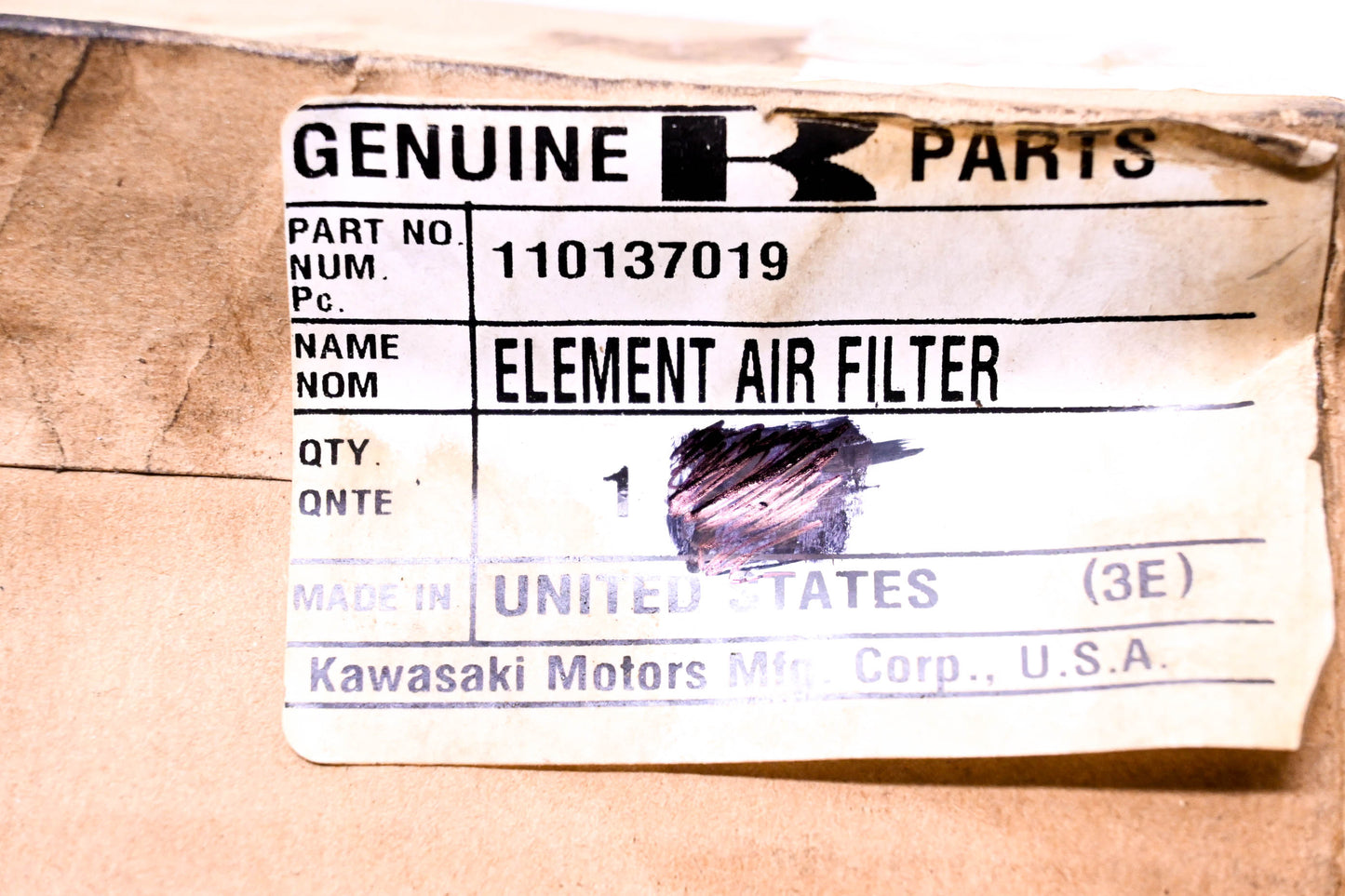 New OEM Kawasaki 110137019 Air Filter NOS
