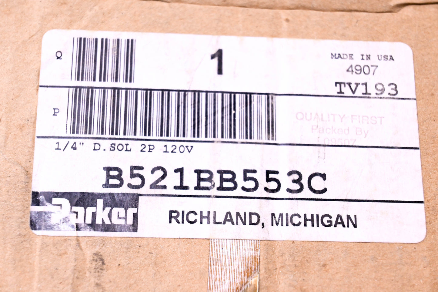 Parker B521BB553C Air Control Solenoid NOS