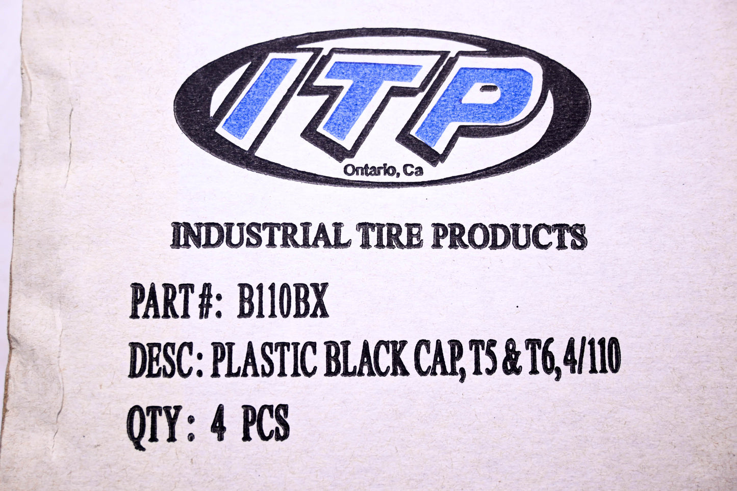 ITP B110BX, 0223-0031 4 Plastic Black Caps NOS