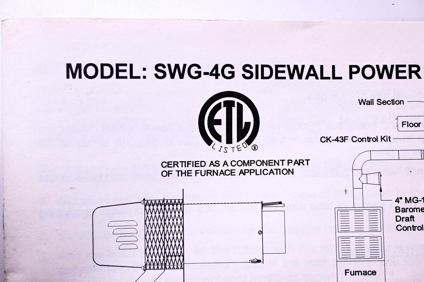Field Controls SWG-4G Sidewall Power Venting Kit NOS