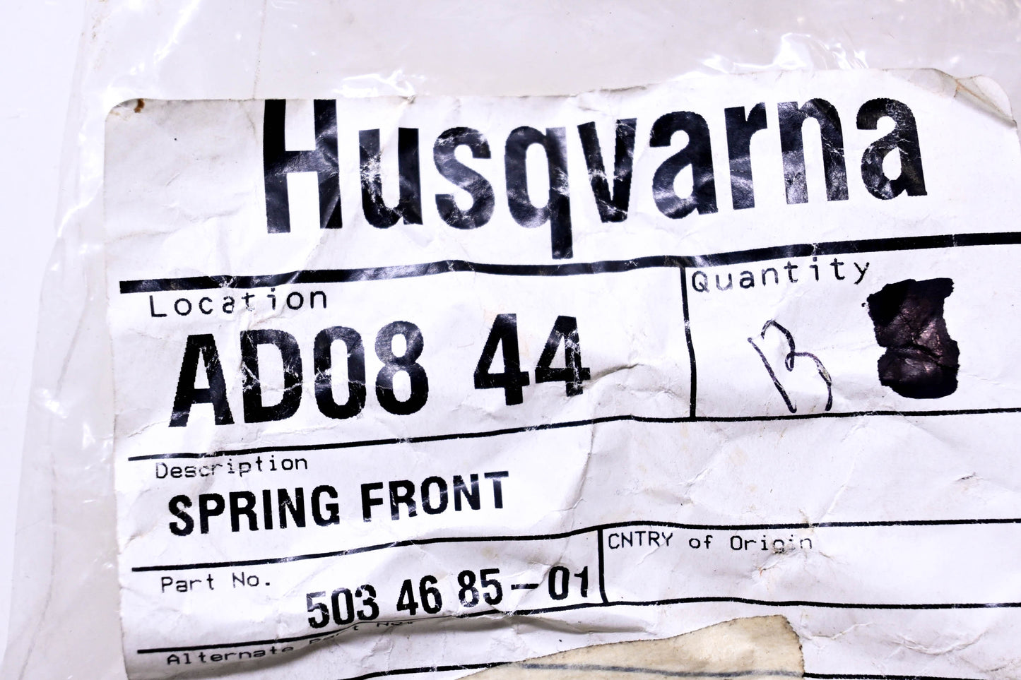 New OEM Husqvarna 503468501, 503 46 85-01 Front Spring NOS