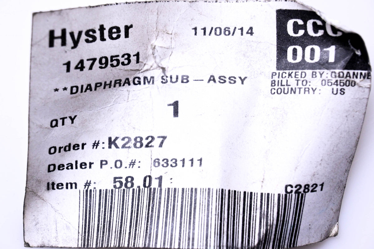 Hyster 1479531 Diaphragm Sub NOS