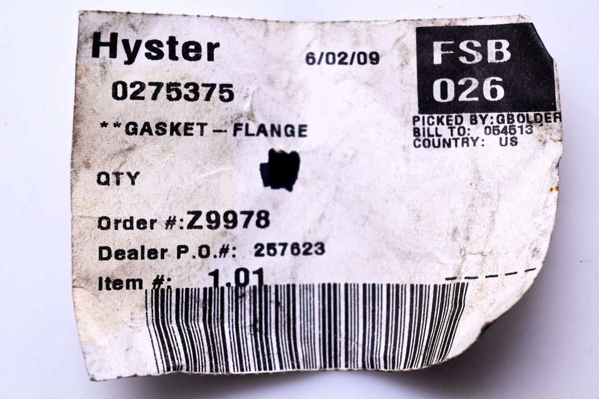 Hyster 275375 Flange Gasket NOS