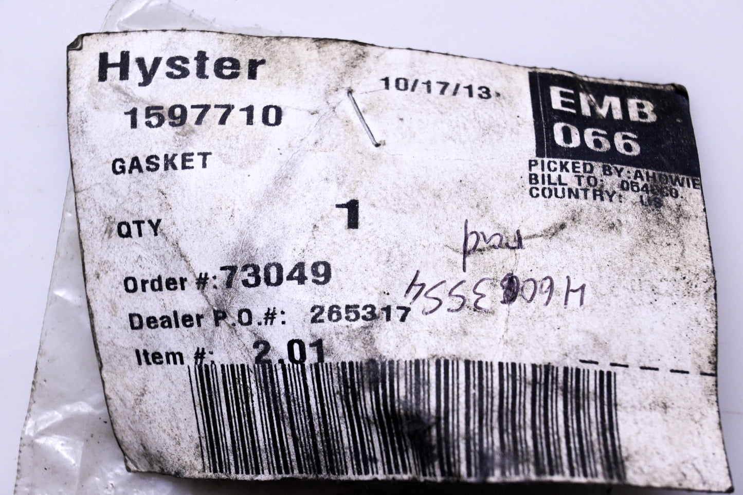 Hyster 1597710 Thermostat Gasket NOS