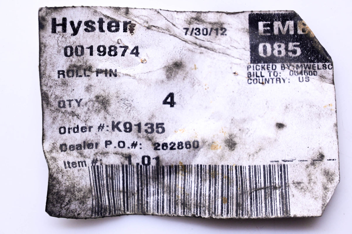 Hyster 0019874 Roll Pins Qty 4 NOS
