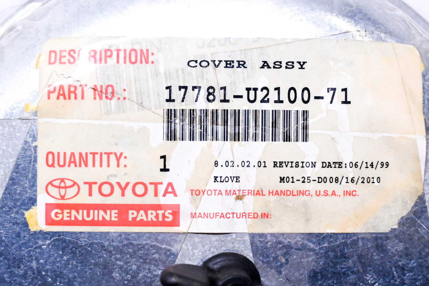 New OEM Toyota 17781-U2100-71 Cover Assembly NOS