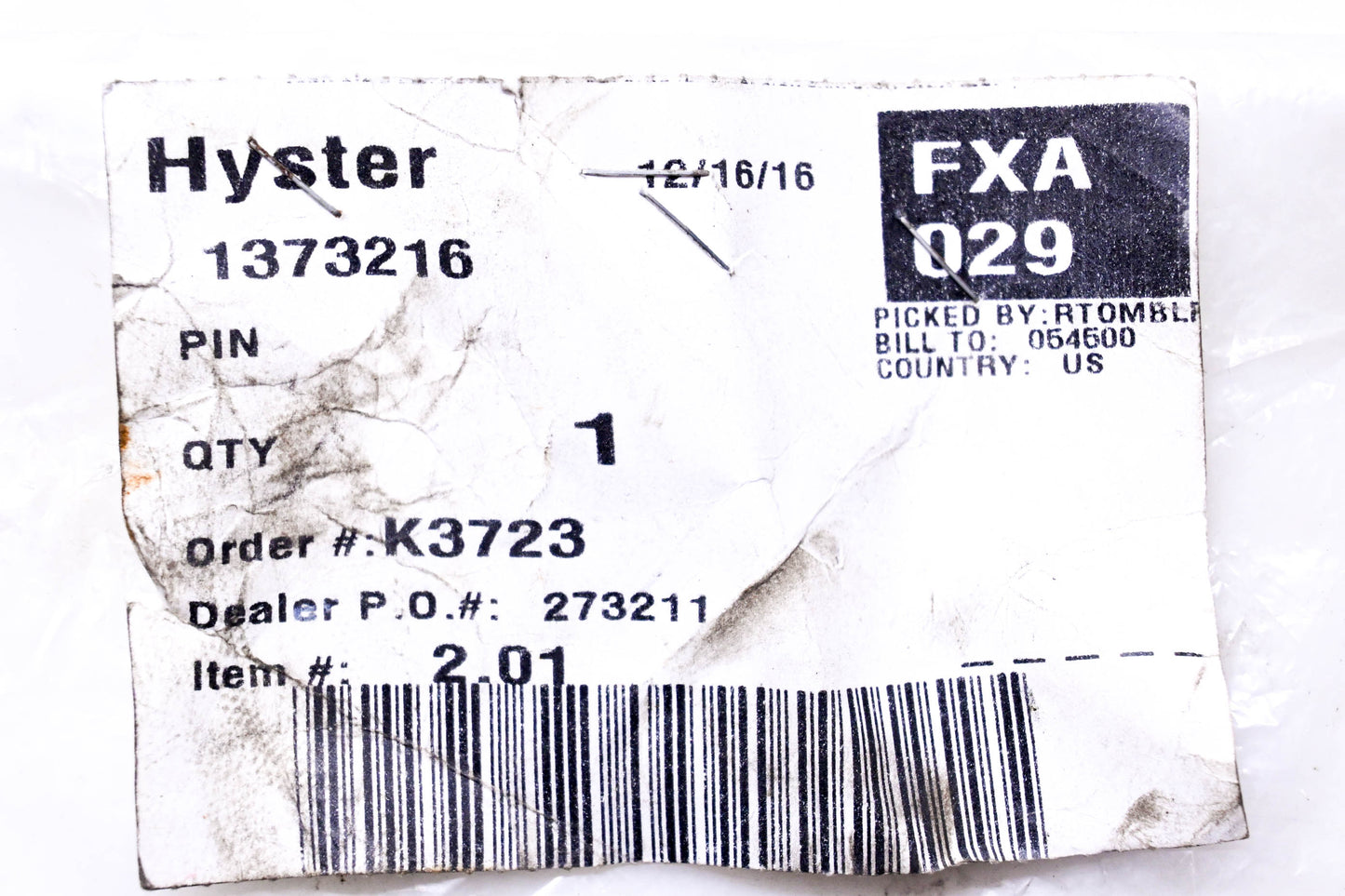 Hyster 1373216 Pin NOS