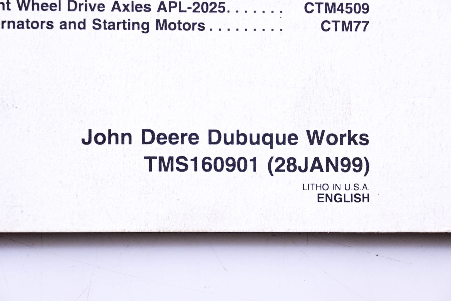 OEM John Deere TMS160901 310SE & 315 SE Backhoe Loader Repair Wheels & Axles Technical Manual