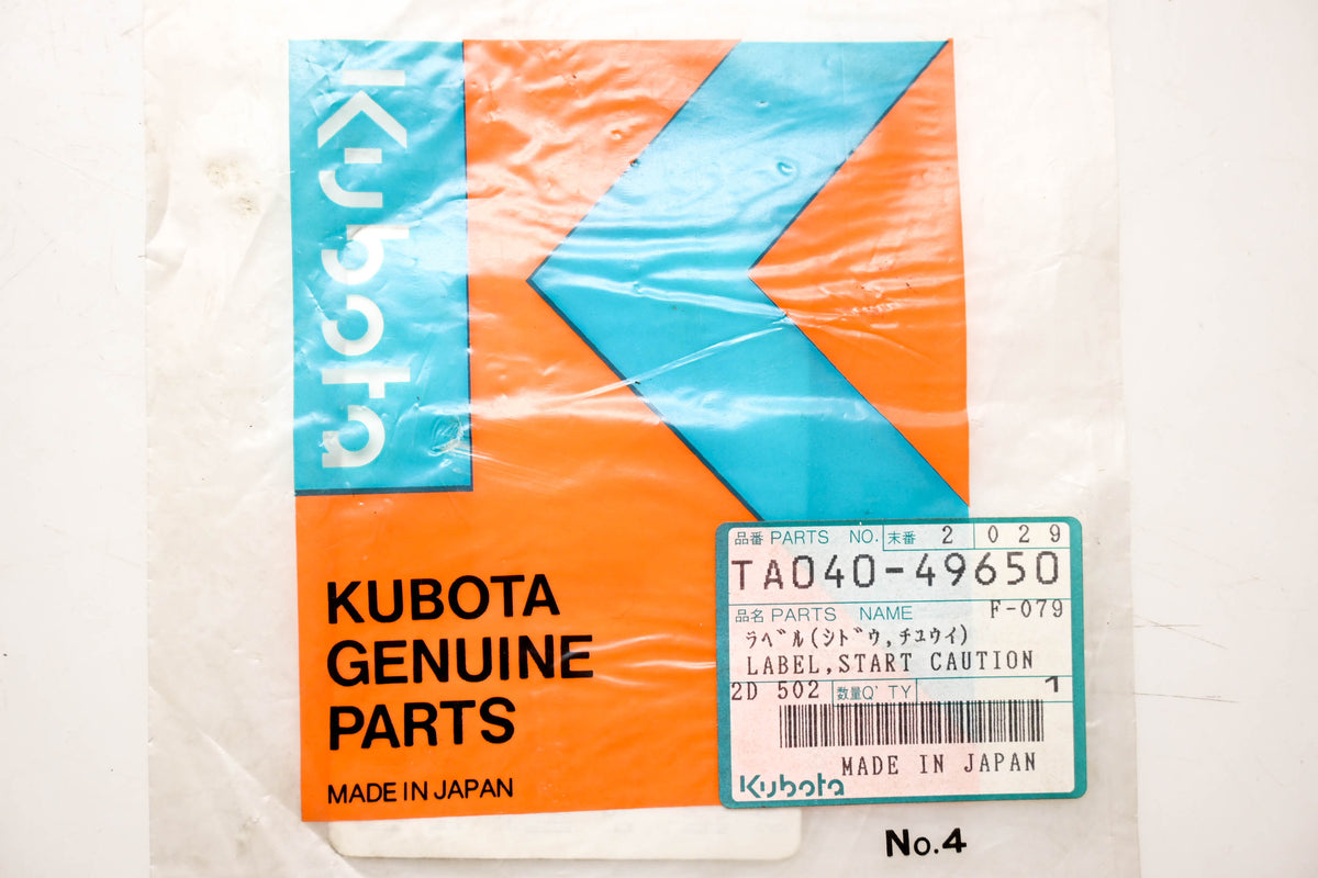 Kubota TA040-49650 Start Caution Decal NOS
