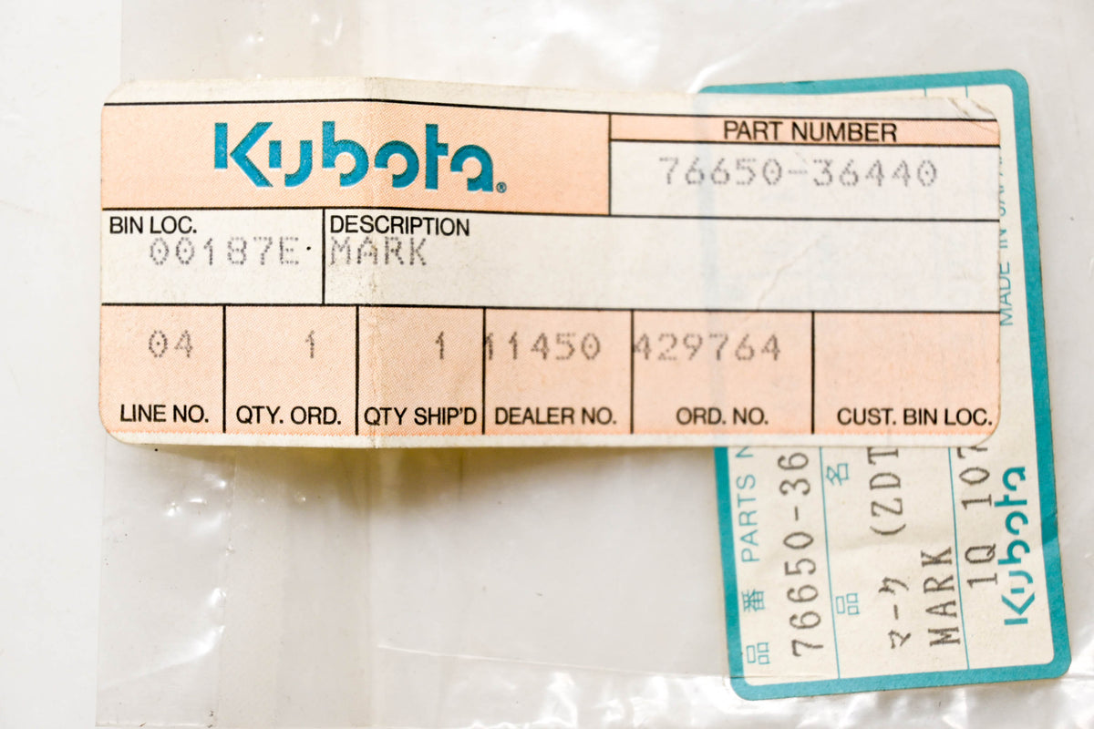 Kubota 76650-36440 Mark ZDT NOS
