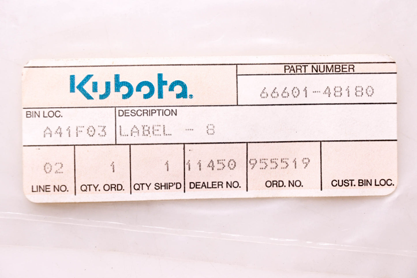 Kubota 66601-48180 4-Wheel Drive B6000 Decal NOS