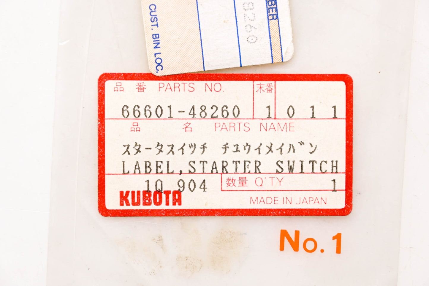 Kubota 66601-48260 Starter Switch Decal NOS