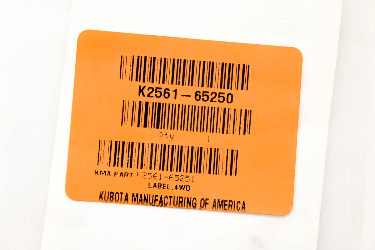 Kubota K2561-65250 4WD Label NOS
