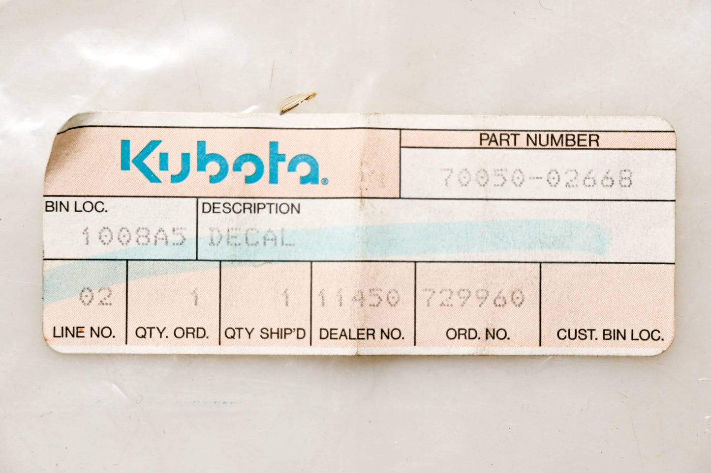 Kubota 70050-02668, 147886 Decal NOS