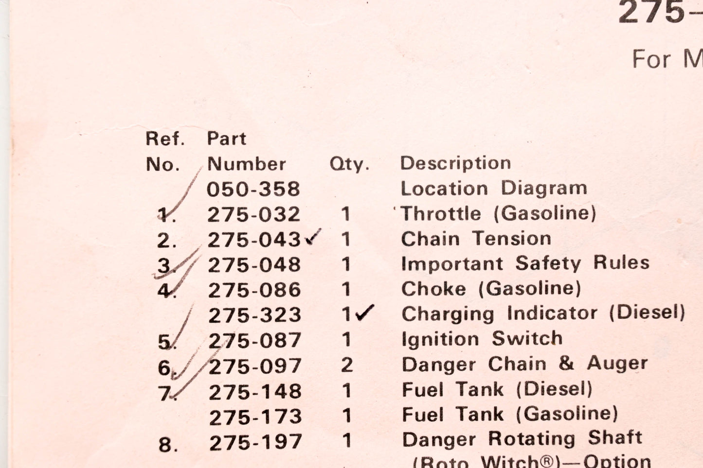 Ditch Witch 275-043, 043 Chain Tension Decal NOS