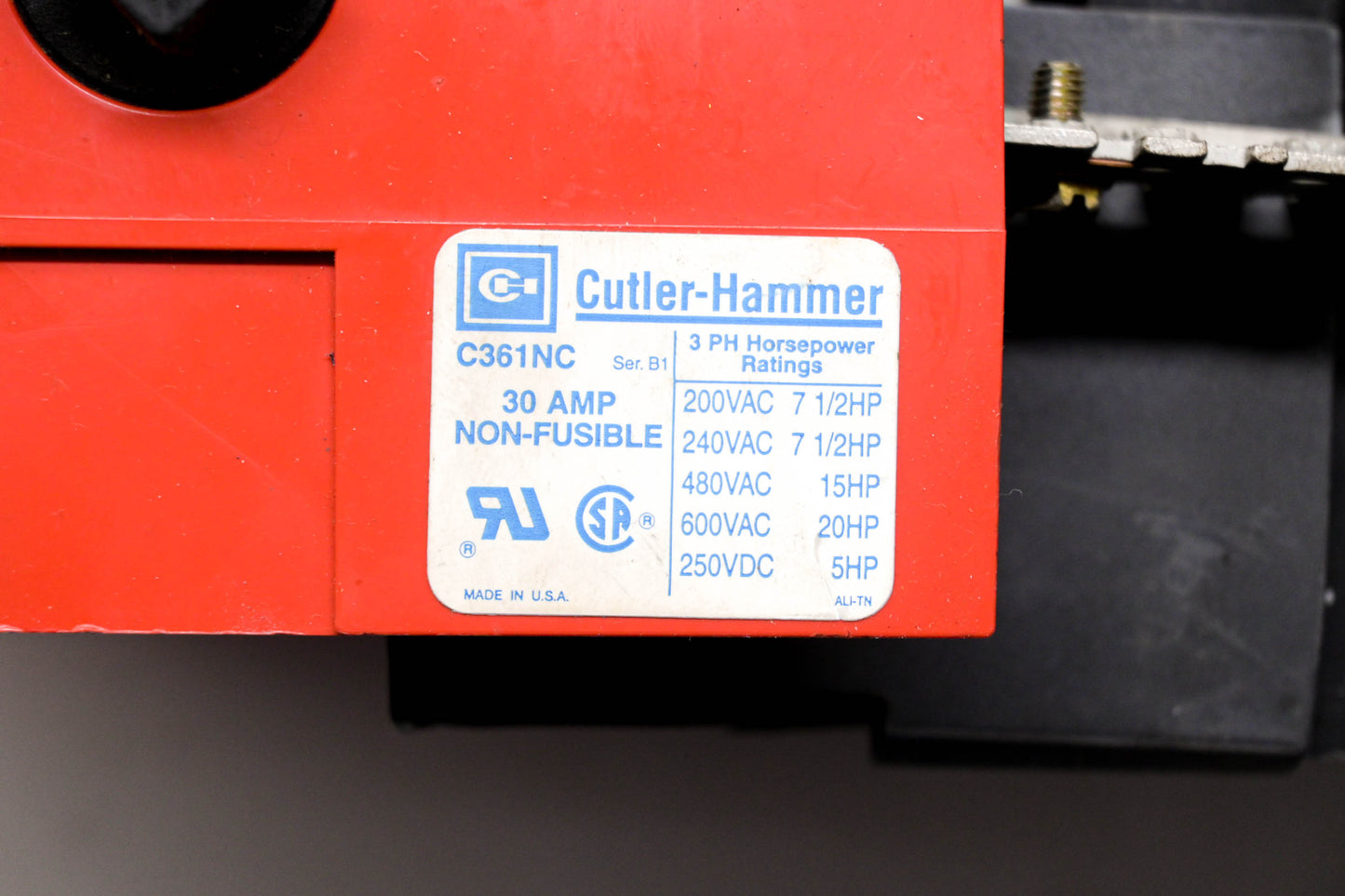 Cutler-Hammer C361NC 30 Amp Non-Fusible Disconnect Switch NOS